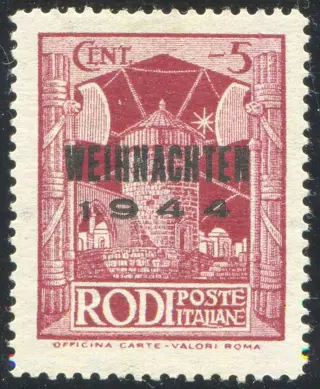 Italiaanse Egeïsche Eilanden - Rodi 1944 - Occupazione tedesca. Emissione per il Natale, II tipo. Certificato - sassone 10