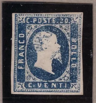 Italiaanse oude staten - Sardinië 1851 - 20 cents dark azure, dry print - 2b