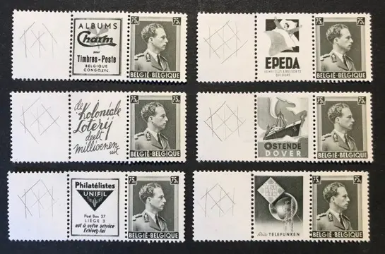 België 1938/1939 - Reclamezegel Leopold III - 4e oplage Gekruiste Lijnen Horizontaal GETAND - Volledige Reeks - POSTFRIS - OBP PU137A / PU142A