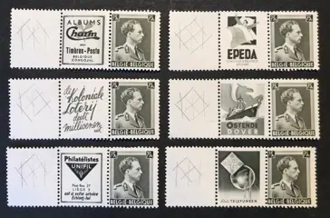 België 1938/1939 - Reclamezegel Leopold III - 4e oplage Gekruiste Lijnen Horizontaal GETAND - Volledige Reeks - POSTFRIS - OBP PU137A / PU142A