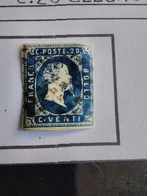 Italiaanse oude staten - Sardinië 1851/1851 - 20 cents cancelled with rhomboidal points. - Sassone n. 2