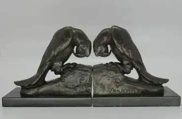 Prachtig gesigneerde boekensteunen papagaai (nagieting) (2)