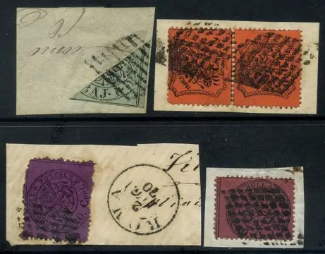 Italiaanse oude staten - Pauselijke Staat 1852/1868 - 5 esemplari su frammento; notato 1 baj frazionato diagonalmente