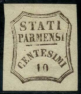 Italiaanse oude staten - Parma 1859 - Provisional Government, 10 cents brown with wide margins. - Sassone N. 14