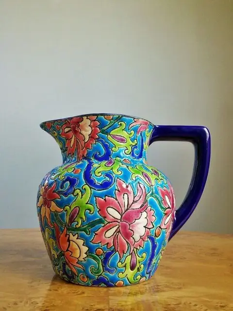 Longwy - Art Deco polychrome kan - Emaille reliëfdecoratie