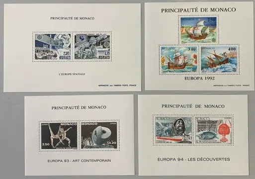 Monaco 1991/1994 - Monaco, souvenir block, Yvert Nos. 14, 19, 20 and 23. Quote: €660
