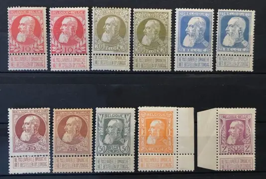 België 1905 - Uitgifte Grove Baard - volledige reeks met extra nuances - OBP 74/80