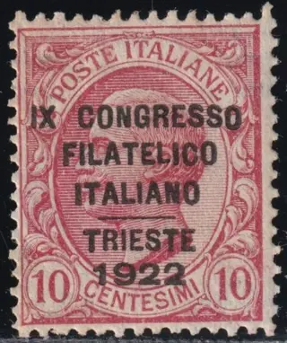 Koninkrijk Italië 1922 - 9th Trieste Philatelic Congress, 5 c. pink, centred, rare, with expert’s report - Sassone n.123