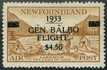 Newfoundland 1933 - Balbo cruise, $4.50 in overprint. - Bolaffi T18A