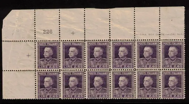 Koninkrijk Italië 1927 - 2.65 lire, block of 12 with plate number - sassone 217