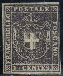Italiaanse oude staten - Toscane 1860 - Provisional Government, 1 cent brown violet. - Sassone N. 17