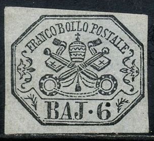 Italiaanse oude staten - Pauselijke Staat 1852 - 6 baiocchi grey lilac. - Sassone N. 7A