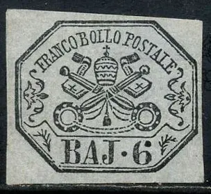 Italiaanse oude staten - Pauselijke Staat 1852 - 6 baiocchi grey lilac. - Sassone N. 7A
