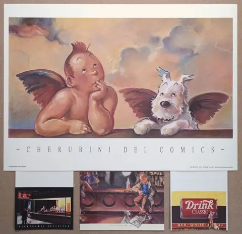 Hommage à Hergé - Esteve Fort - Cherubini Dei Comics + 3 Cp Tintin Bar - Coca-cola - Nighthawks Revisited