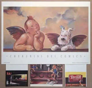 Hommage à Hergé - Esteve Fort - Cherubini Dei Comics + 3 Cp Tintin Bar - Coca-cola - Nighthawks Revisited
