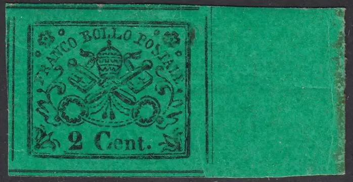 Italiaanse oude staten - Pauselijke Staat 1852 - II emissione 2 centesimi verde giallo - Sassone N. 22