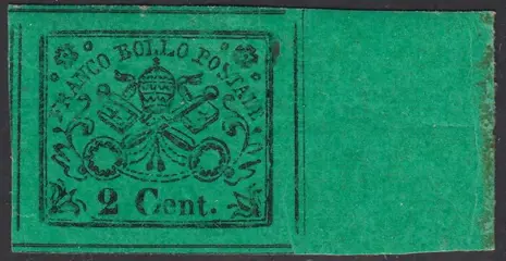Italiaanse oude staten - Pauselijke Staat 1852 - II emissione 2 centesimi verde giallo - Sassone N. 22