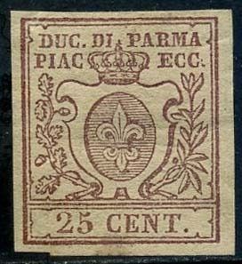Italiaanse oude staten - Parma 1857 - Bourbon fleur-de-lis in a shield, 25 cents brown with good margins. - Sassone N. 10