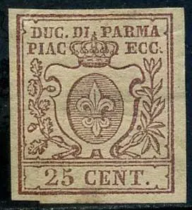 Italiaanse oude staten - Parma 1857 - Bourbon fleur-de-lis in a shield, 25 cents brown with good margins. - Sassone N. 10