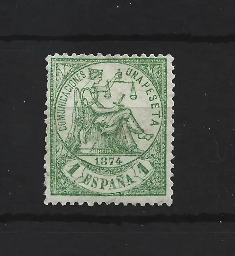 Spanje 1874 - 1 peseta green, allegory, well centred - Edifil 150