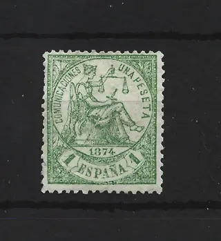 Spanje 1874 - 1 peseta green, allegory, well centred - Edifil 150