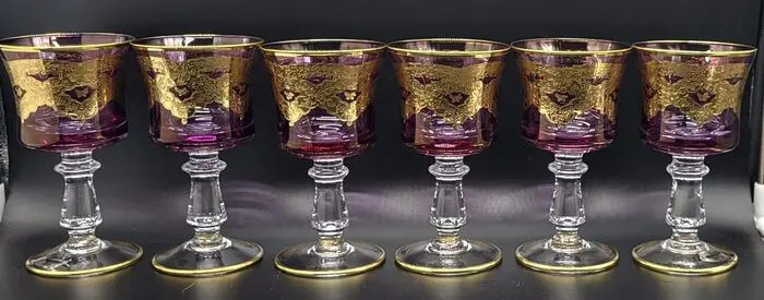 Massieve bekers in paars en goud (6) - Barok - .999 (24 kt)