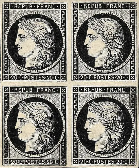 Frankrijk 1849 - Exceptional two-sided print variety of 20 centimes, intense black on white