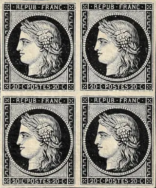 Frankrijk 1849 - Exceptional two-sided print variety of 20 centimes, intense black on white