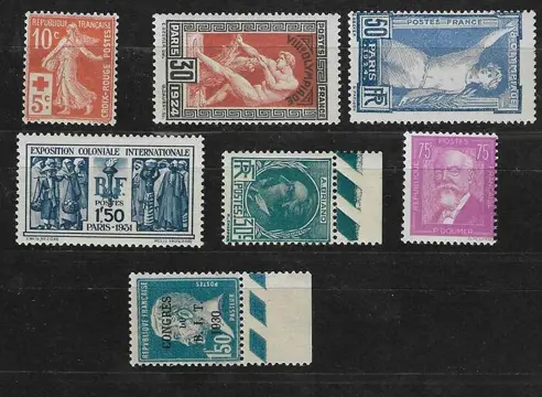 Frankrijk - Lovely lot of semi-modern stamps, mint** - Yvert n°147, 185, 186, 265, 274, 291, 292