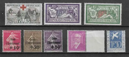 Frankrijk - Lovely set of semi-modern stamps - Yvert n°156, 206, 207, 266 à 268, 292, 294