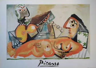 Pablo Picasso (after) - "Reclining Nude and Man Playing The