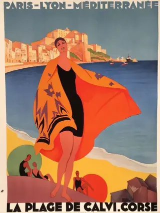 Roger Broders - La plage de Calvi, Corse (70 x 100 cm) -