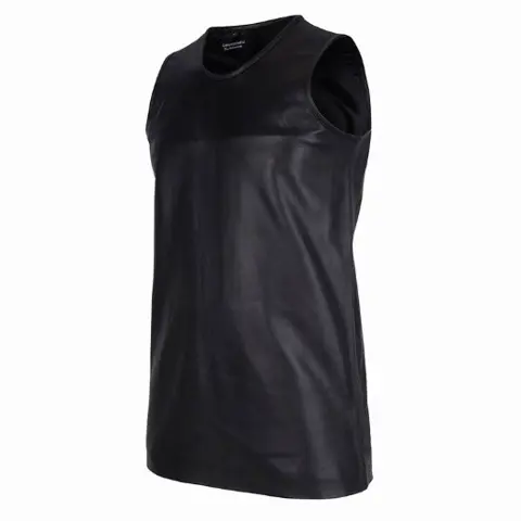 Fraai zwart leren tank-top in small t/m 6xl