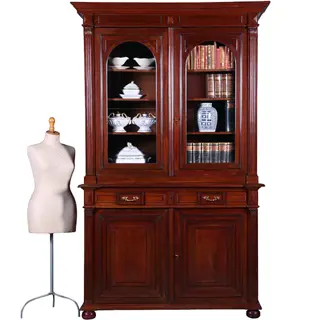 Kolossale Franse mahonie Boekenkast of Servieskast met statige  getoogde deuren en geslepen glas