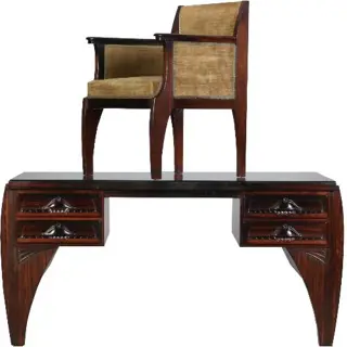 Antieke bureaus / Groot Coromandel bureau met bureaustoel Art Deco ca. 1910