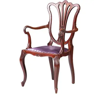 Armstoel bureaustoel in lila rundleer met verbazingwekkend fraai gekrulde armleggers