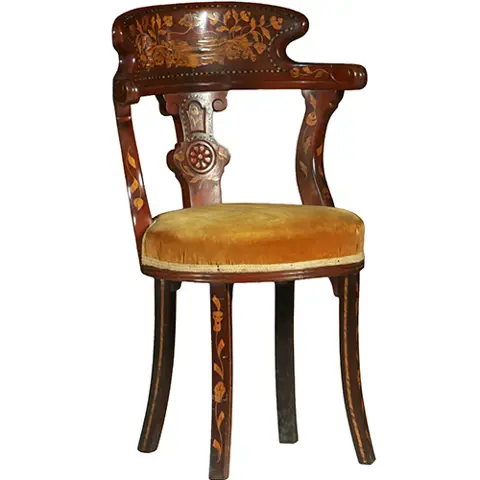 Franse marqueterie bureaustoel ca 1800 met stoffering naar wens