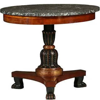 Grote Empire gueridon of bijzettafel met geaderd marmer blad ca 1810