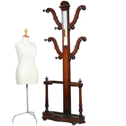 Engelse Victoriaans staande  kapstok "Tree Coat Rack" met spiegeltje ca 1875 eikenhout