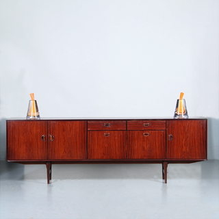 Vintage Dressoir door Fristho in palissander met grote bar  2 laden en 3 deuren ca 1965