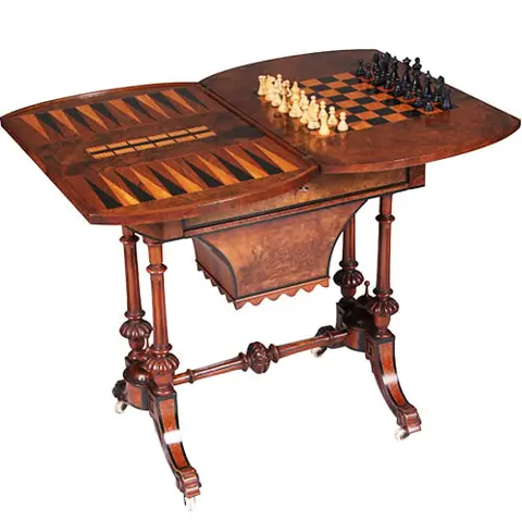 Victoriaanse speeltafel schaaktafel wortelnoten en ebben ca 1870