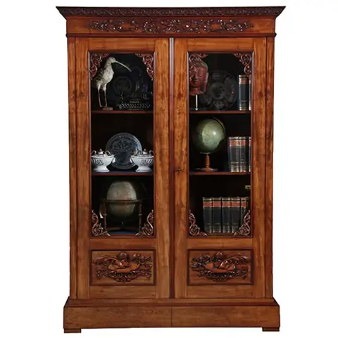 Antieke kasten / Hollandse mahonie bibliotheekkast ca 1855 met gestoken "ganzeveer en inktpot"