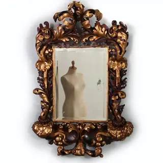 Grote formaat Italiaans barok spiegel  hout geneden lijst verguld en gebruineerd ca 1700