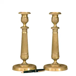 Antieke kandelaren  / Stel van 2 vergulde Franse kandelaren  Charles Dix  ca 1825