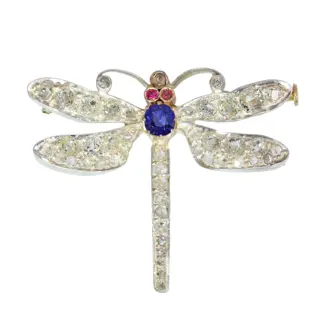 Late Victorian Dragonfly Brooch, Diamond Set Wings and Sapphire Body, circa 1900