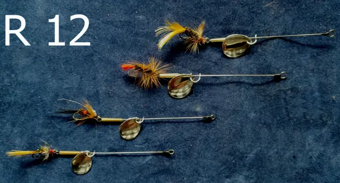 Deel 4) 2 sets van elk 4 stuks Forel Ruisvoorn Baarsspinners met vlieg