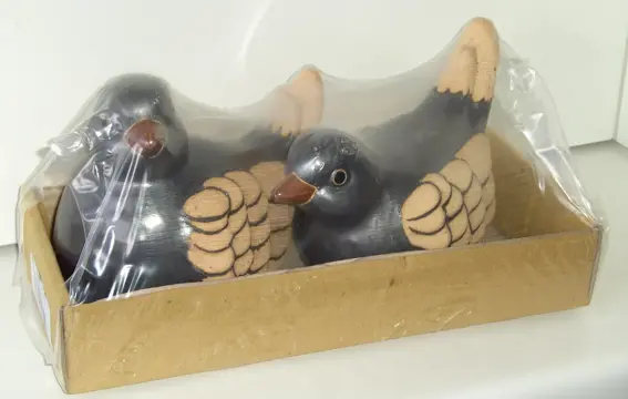 VOGELPAARTJE ANTRACIET BEIGE 2 stuks NIEUW