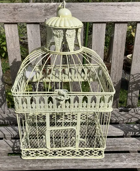 VOGELKOOI RECHTHOEKIG METAAL DECORATIEVE KOOI ANTIEK 44 cm WIT