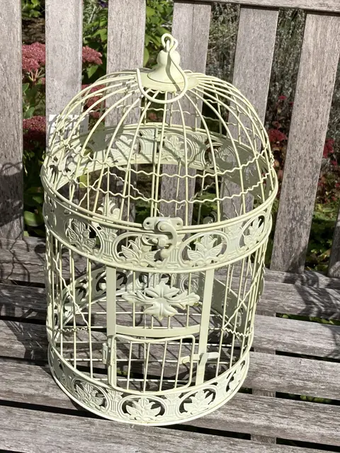 VOGELKOOI ROND METAAL DECORATIEVE KOOI ANTIEK 40 cm WIT