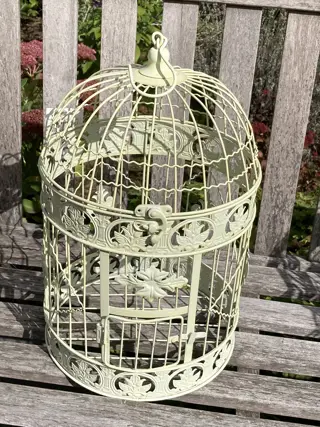 VOGELKOOI ROND METAAL DECORATIEVE KOOI ANTIEK 40 cm WIT